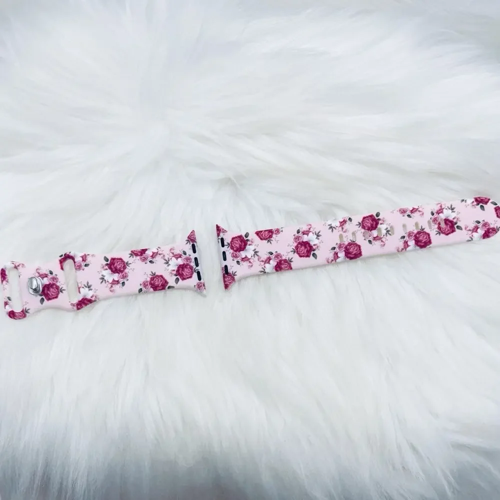 New Pink Roses Floral Design Apple Watch Bands 38mm 40mm 41mm
